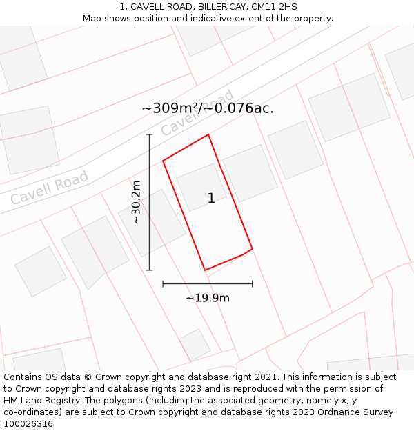1, CAVELL ROAD, BILLERICAY, CM11 2HS: Plot and title map