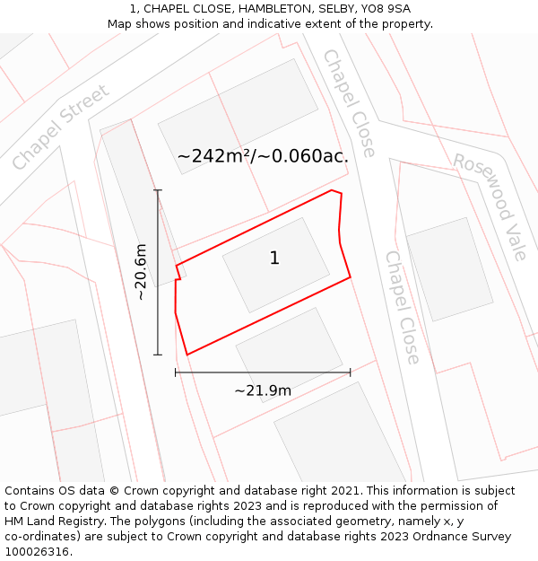 1, CHAPEL CLOSE, HAMBLETON, SELBY, YO8 9SA: Plot and title map