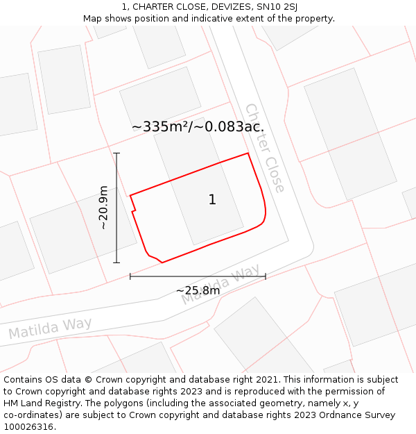 1, CHARTER CLOSE, DEVIZES, SN10 2SJ: Plot and title map
