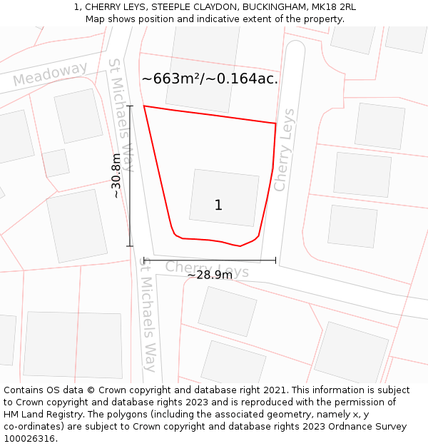 1, CHERRY LEYS, STEEPLE CLAYDON, BUCKINGHAM, MK18 2RL: Plot and title map