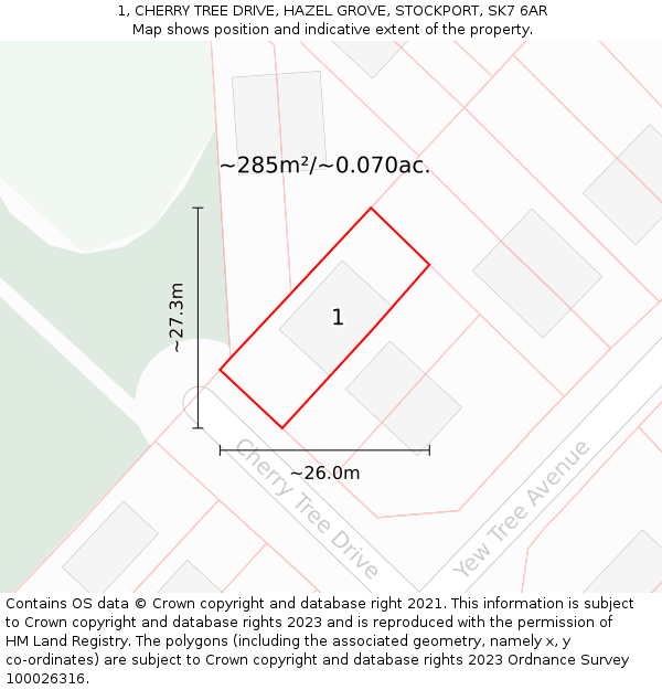 1, CHERRY TREE DRIVE, HAZEL GROVE, STOCKPORT, SK7 6AR: Plot and title map