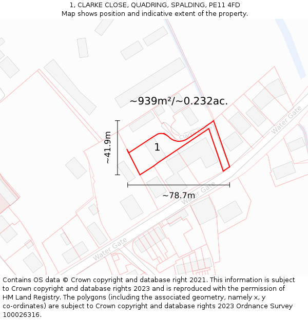 1, CLARKE CLOSE, QUADRING, SPALDING, PE11 4FD: Plot and title map