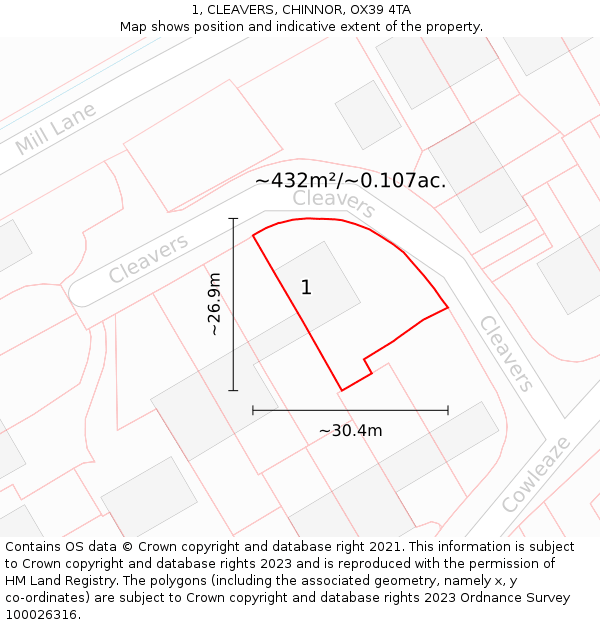 1, CLEAVERS, CHINNOR, OX39 4TA: Plot and title map