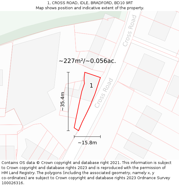 1, CROSS ROAD, IDLE, BRADFORD, BD10 9RT: Plot and title map