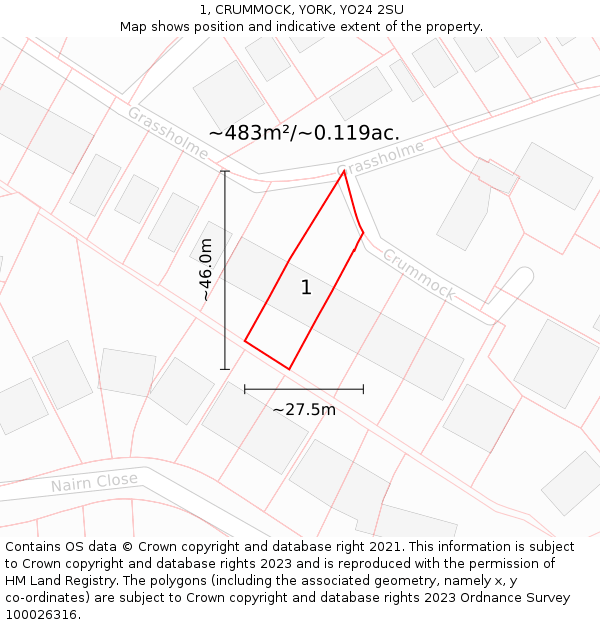 1, CRUMMOCK, YORK, YO24 2SU: Plot and title map