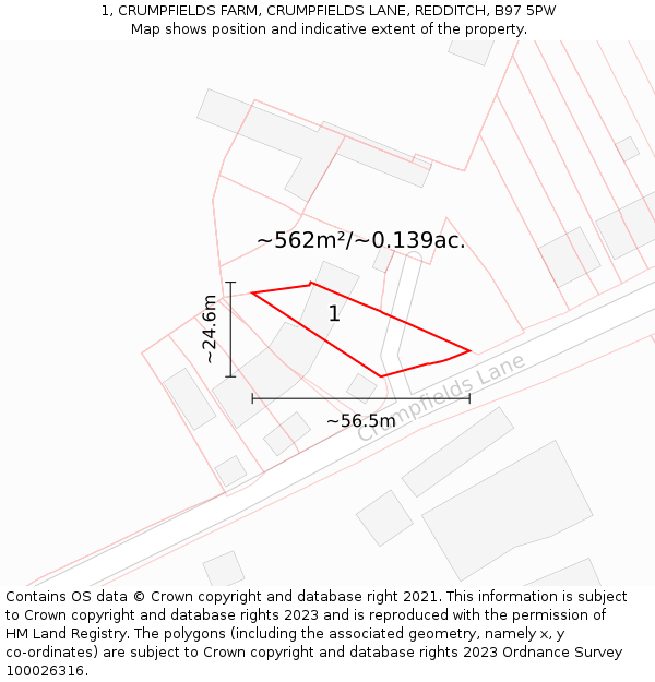 1, CRUMPFIELDS FARM, CRUMPFIELDS LANE, REDDITCH, B97 5PW: Plot and title map