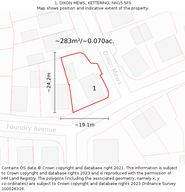 1, DIXON MEWS, KETTERING, NN15 5FS: Plot and title map