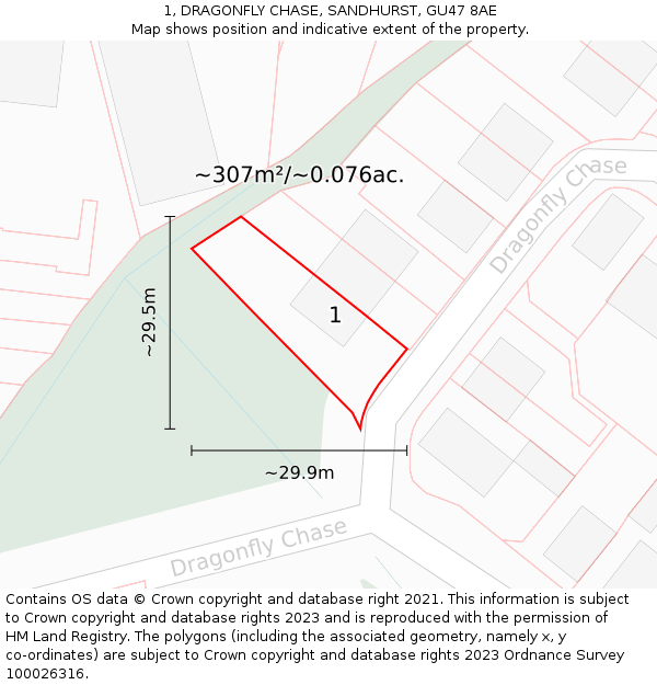 1, DRAGONFLY CHASE, SANDHURST, GU47 8AE: Plot and title map