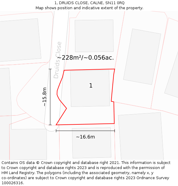 1, DRUIDS CLOSE, CALNE, SN11 0RQ: Plot and title map