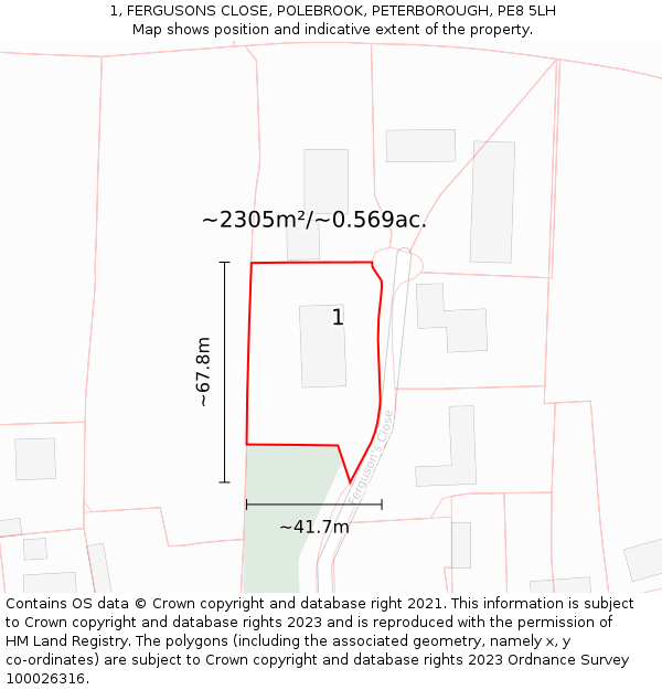 1, FERGUSONS CLOSE, POLEBROOK, PETERBOROUGH, PE8 5LH: Plot and title map