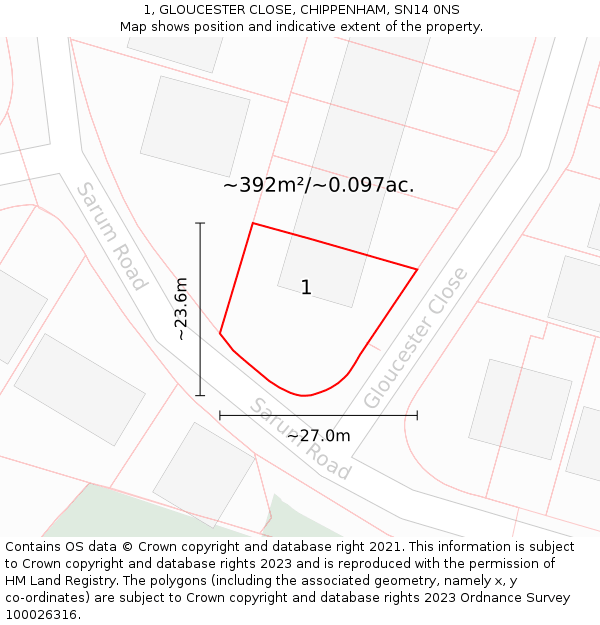 1, GLOUCESTER CLOSE, CHIPPENHAM, SN14 0NS: Plot and title map