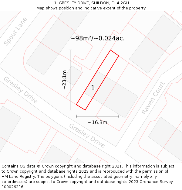 1, GRESLEY DRIVE, SHILDON, DL4 2GH: Plot and title map