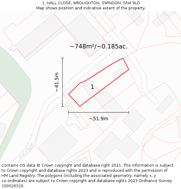 1, HALL CLOSE, WROUGHTON, SWINDON, SN4 9LD: Plot and title map