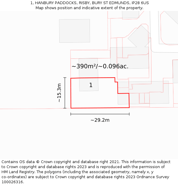 1, HANBURY PADDOCKS, RISBY, BURY ST EDMUNDS, IP28 6US: Plot and title map