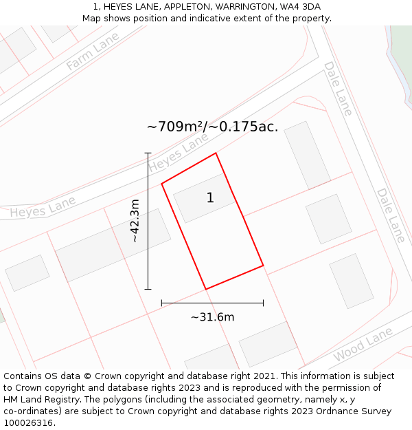 1, HEYES LANE, APPLETON, WARRINGTON, WA4 3DA: Plot and title map