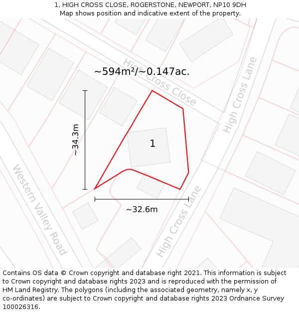 1, HIGH CROSS CLOSE, ROGERSTONE, NEWPORT, NP10 9DH: Plot and title map