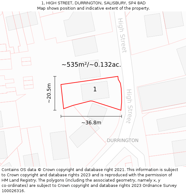 1, HIGH STREET, DURRINGTON, SALISBURY, SP4 8AD: Plot and title map
