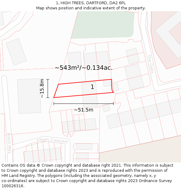1, HIGH TREES, DARTFORD, DA2 6PL: Plot and title map