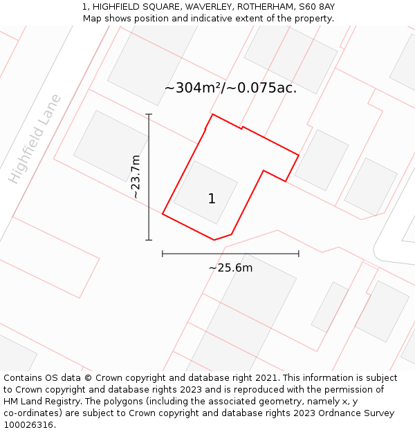 1, HIGHFIELD SQUARE, WAVERLEY, ROTHERHAM, S60 8AY: Plot and title map