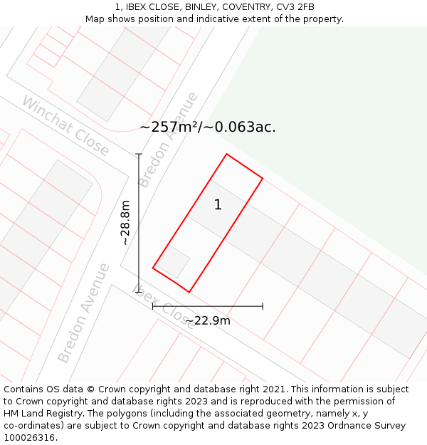 1, IBEX CLOSE, BINLEY, COVENTRY, CV3 2FB: Plot and title map
