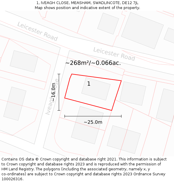 1, IVEAGH CLOSE, MEASHAM, SWADLINCOTE, DE12 7JL: Plot and title map