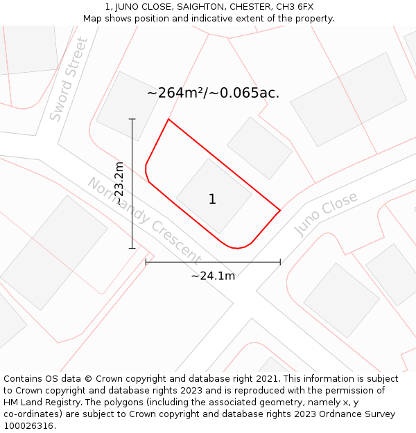1, JUNO CLOSE, SAIGHTON, CHESTER, CH3 6FX: Plot and title map