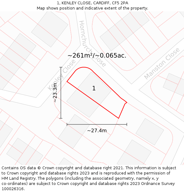 1, KENLEY CLOSE, CARDIFF, CF5 2PA: Plot and title map