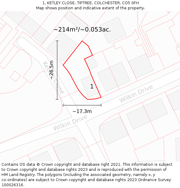 1, KETLEY CLOSE, TIPTREE, COLCHESTER, CO5 0FH: Plot and title map