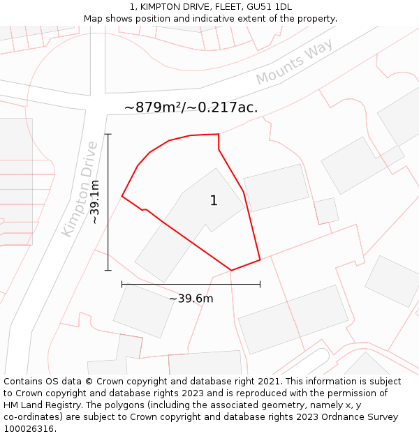 1, KIMPTON DRIVE, FLEET, GU51 1DL: Plot and title map