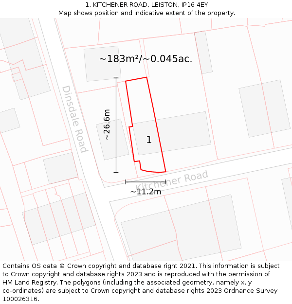 1, KITCHENER ROAD, LEISTON, IP16 4EY: Plot and title map