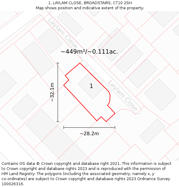 1, LAYLAM CLOSE, BROADSTAIRS, CT10 2SH: Plot and title map