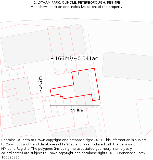 1, LYTHAM PARK, OUNDLE, PETERBOROUGH, PE8 4FB: Plot and title map