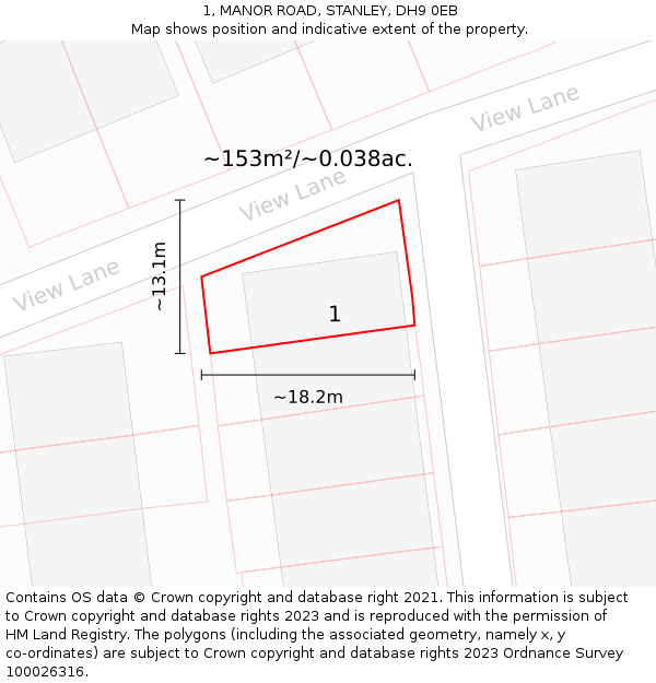 1, MANOR ROAD, STANLEY, DH9 0EB: Plot and title map