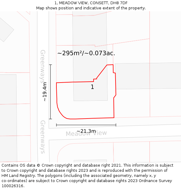 1, MEADOW VIEW, CONSETT, DH8 7DF: Plot and title map