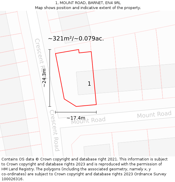1, MOUNT ROAD, BARNET, EN4 9RL: Plot and title map