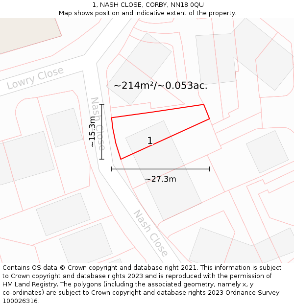 1, NASH CLOSE, CORBY, NN18 0QU: Plot and title map