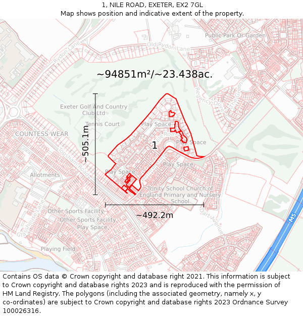 1, NILE ROAD, EXETER, EX2 7GL: Plot and title map