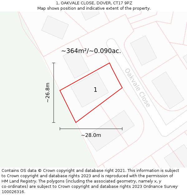 1, OAKVALE CLOSE, DOVER, CT17 9PZ: Plot and title map