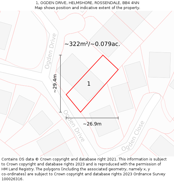 1, OGDEN DRIVE, HELMSHORE, ROSSENDALE, BB4 4NN: Plot and title map