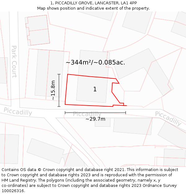 1, PICCADILLY GROVE, LANCASTER, LA1 4PP: Plot and title map