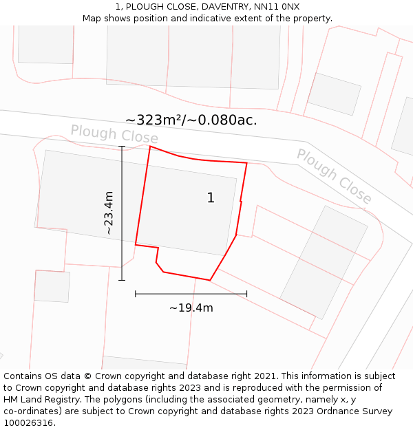 1, PLOUGH CLOSE, DAVENTRY, NN11 0NX: Plot and title map