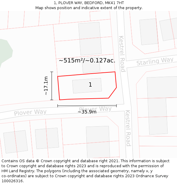 1, PLOVER WAY, BEDFORD, MK41 7HT: Plot and title map