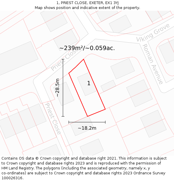 1, PRIEST CLOSE, EXETER, EX1 3YJ: Plot and title map