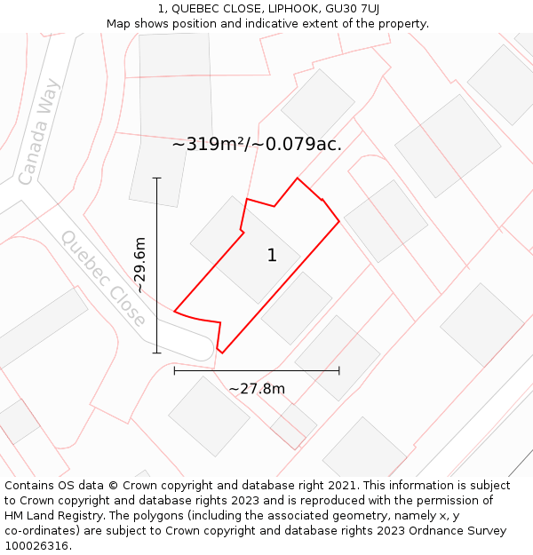 1, QUEBEC CLOSE, LIPHOOK, GU30 7UJ: Plot and title map