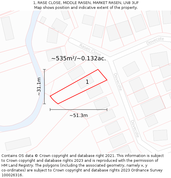 1, RASE CLOSE, MIDDLE RASEN, MARKET RASEN, LN8 3UF: Plot and title map