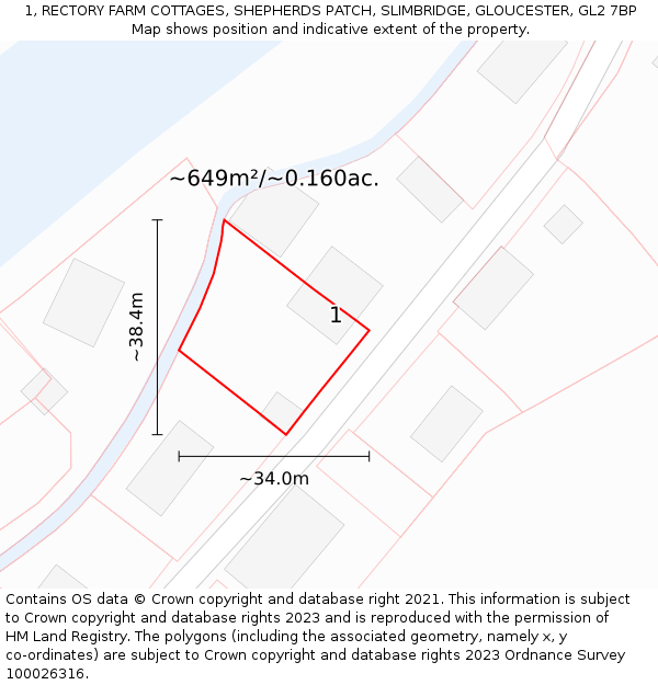 1, RECTORY FARM COTTAGES, SHEPHERDS PATCH, SLIMBRIDGE, GLOUCESTER, GL2 7BP: Plot and title map