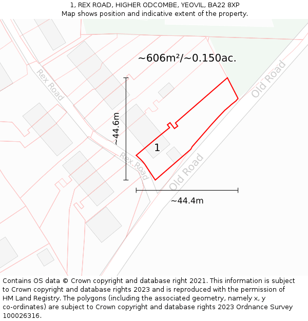 1, REX ROAD, HIGHER ODCOMBE, YEOVIL, BA22 8XP: Plot and title map