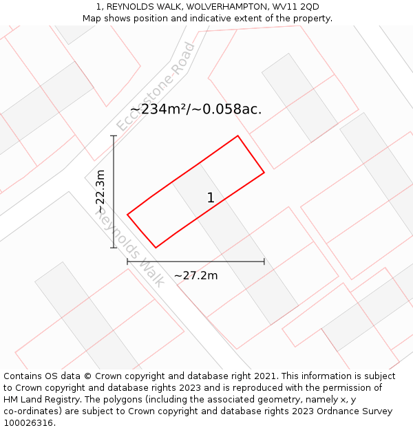 1, REYNOLDS WALK, WOLVERHAMPTON, WV11 2QD: Plot and title map