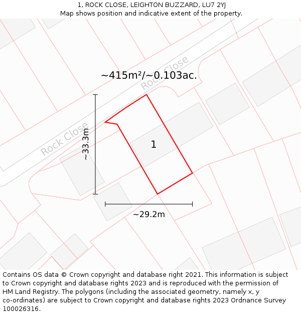 1, ROCK CLOSE, LEIGHTON BUZZARD, LU7 2YJ: Plot and title map