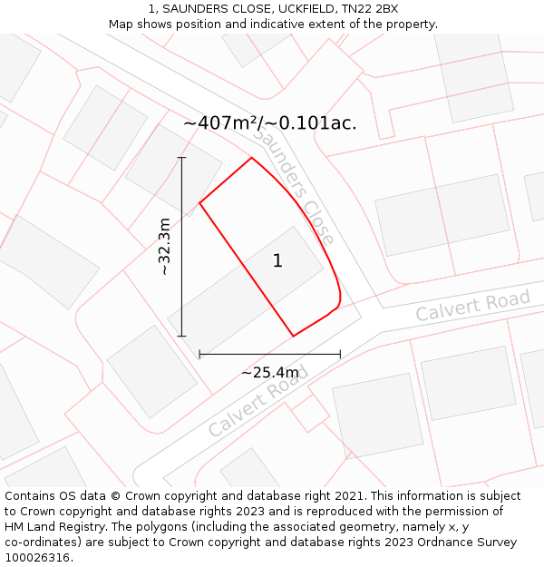 1, SAUNDERS CLOSE, UCKFIELD, TN22 2BX: Plot and title map